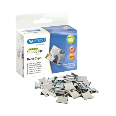 Image of Rapesco Supaclips 40 Refill 200 Clips Stainless Steel CP20040S