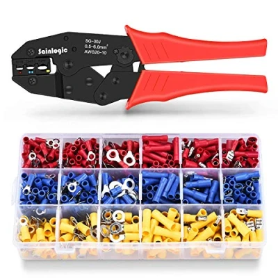 Image of Sainlogic Crimping Pliers Cable Lug Set, 0.5 6mm² Self Adjustable Ratchet Wire Tool with 700 Terminal Crimp Connectors and End Ferrules