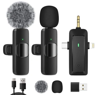 Image of HMKCH Wireless Lavalier Microphone for iPhone Android Phone/Camera/Computer/Laptop, Professional Dual Lapel Mic with USB C/3.5mm/USB Plug Video Recording, Vlog, YouTube, TikTok