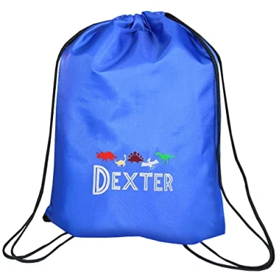 Image of TeddyTs Personalised Dinosaur Design School Sports Blue PE Drawstring Swimming Bag