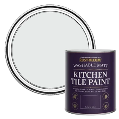 Image of Rust Oleum Grey water resistant Kitchen Tile Paint in Matt Finish Monaco Mist 750ml