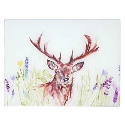 Image of Highland Stag Toughened Glass Cutting Chopping Board Serving Floral Deer Pattern