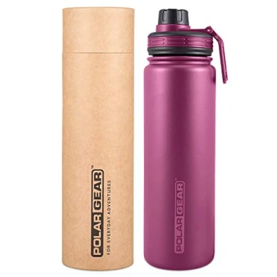 Image of Hydra Surge Stainless Steel Reusable Water Bottle 700ml, Vacuum Insulated, Double Wall, Metal Leakproof Flask, 2 Separate Lids, Keeps Hot For 12 Hours, Cold 24 Sports, Gym, Work Berry