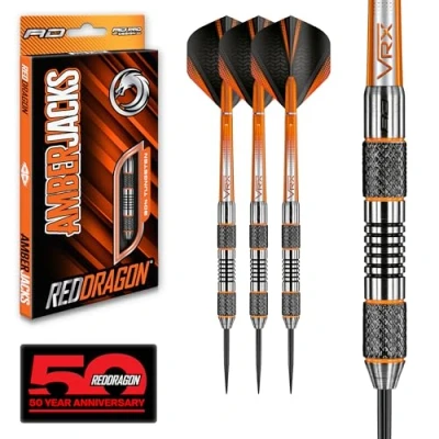 Image of RED DRAGON Amberjack 5: 24g Tungsten Darts Set with Flights &amp; Dart Stems (Shafts) Professional 90% Premium Available in 22g, 23g, 24g, 25g, 26g, 27g, 28g, 30g