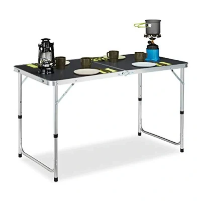 Image of Relaxdays Camping Table, Foldable, Adjustable, Aluminium, MDF, Lightweight Outdoor 120 x 60 cm, Silver/Grey