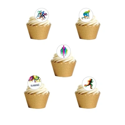 Image of 24 Pre Cut Runner Running Themed Edible Wafer Paper Cake Toppers Decorations