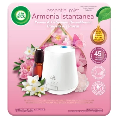 Image of Airwick Air Wick Fragrance Diffuser with Essential Oils 1 Kit: Gadget plus Refill Peony and Jasmine, Brown, 2 Units (Pack of 1)