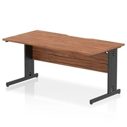 Image of Impulse 1600 x 800mm Scalloped Edge Straight Office Desk Walnut Top Black Cable Managed Leg