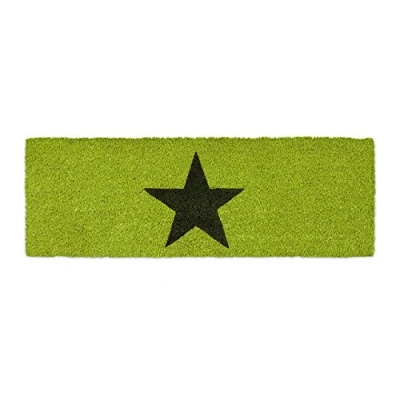 Image of Relaxdays Narrow Coir Doormat with Large Black Star for Indoors and Outdoors w/ Anti Slip Underside Long Welcome Mat 1.5 x 75 50 cm, Green