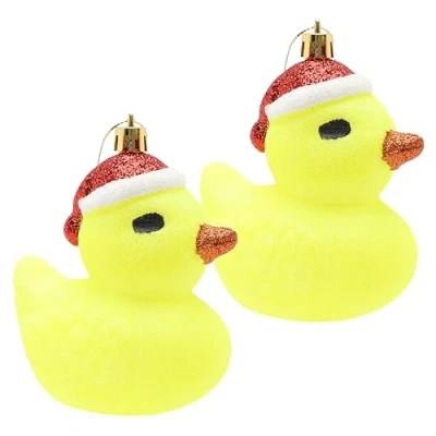 Image of Christmas Concepts® Pack of 2 110mm (4.3&quot;) Yellow Glittery Festive Duck Baubles Tree Decorations