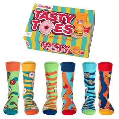 Image of United Oddsocks Men&#039;s Socks Pack of 6, Original &amp; Colourful Food Motifs Tasty Toes, Tasty, 39 46