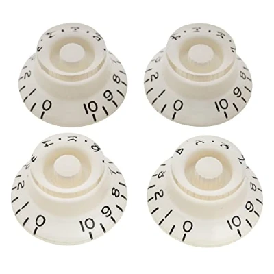 Image of Musiclily Pro Left Handed Metric Size 18 Splines Guitar Bell Top Hat Knobs for Epiphone Les Paul SG Style, White (Set of 4)