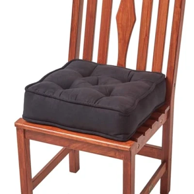 Image of HOMESCAPES Black Dining Chair Booster Cushion Large Firm 40cm Square Seat Pad with Supportive 10cm Thick Lift Soft Touch Faux Suede For The Elderly, Post Operative and Pregnancy