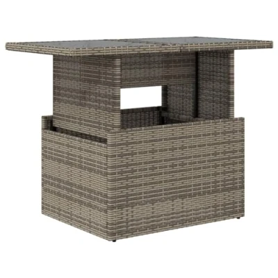 Image of vidaXL Outdoor Dining/Garden/Coffee Table Grey Poly Rattan with Adjustable &amp; Elevated Tempered Glass Top, Powder Coated Steel Frame, 100x55 cm