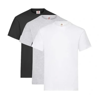 Image of Fruit of the Loom Men&#039;s T Shirt, Pack 3, White/Grey/Black, M