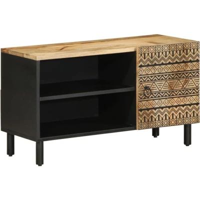 Image of vidaXL TV Cabinet Black 80x33.5x46 cm Solid Rough Wood Mango