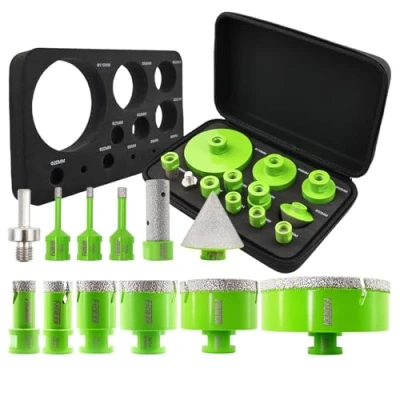 Image of Diamond Tile Hole Saw Kit FACHLICH M14 Core Drill Bits Set 12pcs (6/6/8/20/25/35/50/68/110mm+20F+50B+Hex Adapter) for Porcelain Granite Marble