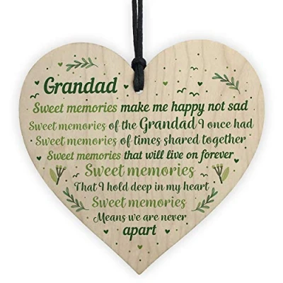Image of RED OCEAN Grandad Grandfather Memorial Plaques For Graveside Handmade Wooden Hanging Heart Plaque Christmas Decoration Bauble Ornament