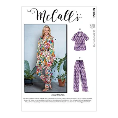 Image of McCalls Pattern M8056F5 Misses&#039; Robe, Belt, Tops, Shorts and Pants F5 (16 18 20 22 24), Various