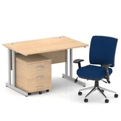 Image of Impulse 1200 Desk Maple/Silver Cantilever 3 Dr Mobile Ped Blue Chair