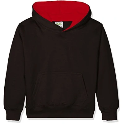 Image of AWDis Boy&#039;s KIDS VARSITY HOODIE Hoodie, Multicoloured (Jet Black/Fire Red), X Large (Manufacturer Size: 12/13 Y)