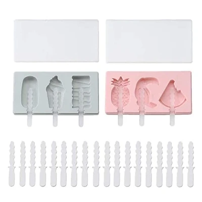 Image of Silicone Ice Cream Moulds with Covers, DIY Lolly Moulds,BPA Free Popsicle Maker Cute Patterns for Kids（2 x + 28 Sticks）
