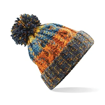 Image of Beechfield Unisex Adults Corkscrew Knitted Pom Beanie Hat, Multicolour (Retro Blue 000), One (Size:One Size)