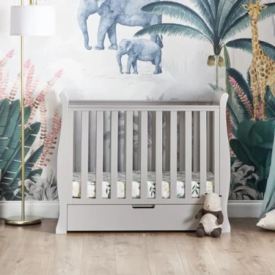 Image of Obaby Stamford Space Saver Sleigh Cot, Warm Grey