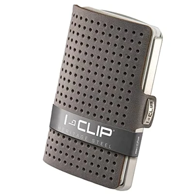 Image of I CLIP Stainless Steel with Interchangeable Moneyclip Slim Wallet Leather Premium Cardholder Blasted AdvantageR Urban Grey