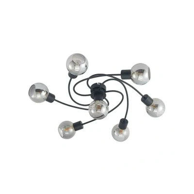 Image of Lindby Ciala ceiling light, 7 bulb, black, smoke, glass