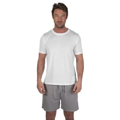Image of Light &amp; Shade LSSET032 Men&#039;s Crew Neck T shirt and Short Pyjama Set, White, S
