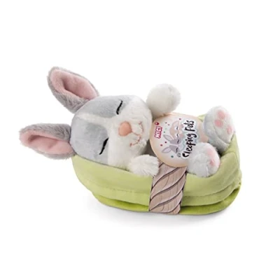Image of NICI 48706 Soft Toy Sleeping Pets Bunny Grey in Green Basket 12cm, 12 cm