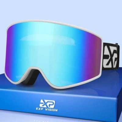 Image of EXP VISION Parent child Ski Goggles Set, Anti Fog Snow 100% UV Protection OTG Snowboard Glasses for Men, Women, Youth, kids (Adult Blue)