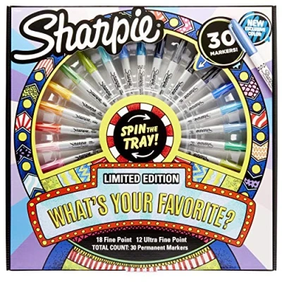 Image of Sharpie Permanent Markers with Spinning Tray, Fine &amp; Ultra Tip, Multi Color 30 Pack