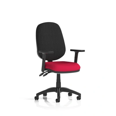 Image of Eclipse Plus II Lever Task Operator Chair Black Back Bespoke Seat with Height Adjustable Arms In Bergamot Cherry