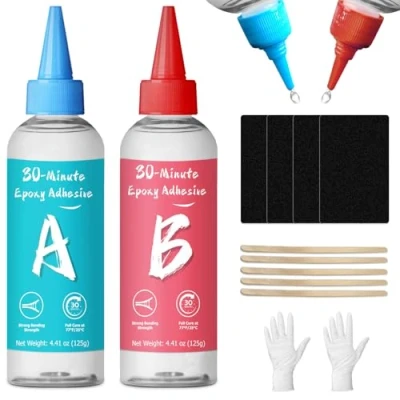Image of WAN2TLK 30 Minute Epoxy Adhesive 250ml, 2 Part Glue Clear, Slow Curing Resin for Repairing Ceramics, Porcelain, Glass, Acrylic, Plastic, Wood, Metal, Stone, etc