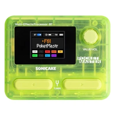 Image of SONICAKE Pocket Master Guitar Bass Amp Modeling IR Cabinets Simulation Multi Effects with Stereo OTG USB Audio Interface BT 1.77&quot; LCD Color Screen Transparent Green