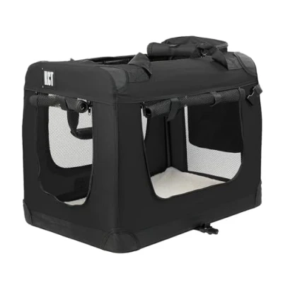 Image of KCT Large Black Fabric Pet Carrier Crate Travel Transport Bag for Cats and Dogs