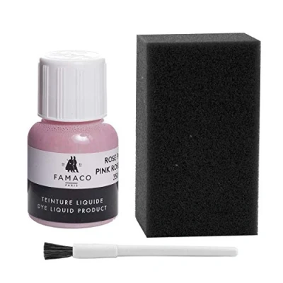 Image of Dye Design Paint for Leather and Faux Shoes, Trainers, with Sponge Brush, Famaco Liquid, 36 Colours Rose Pink
