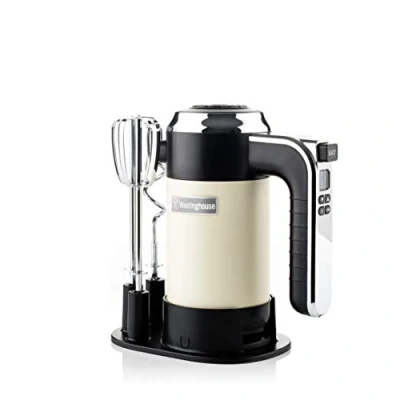 Image of Westinghouse Retro Hand Mixer for Baking 350W Handheld Electric Whisk Includes 2 Egg Beaters and Dough Hooks Powerful Food Kitchen Use with 6 Speeds &amp; Turbo Cream