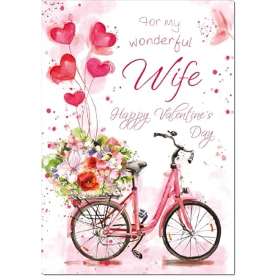 Image of doodlecards Wife Valentine&#039;s Day Card Love Hearts on Bike Large A4 Size with Plain Envelope