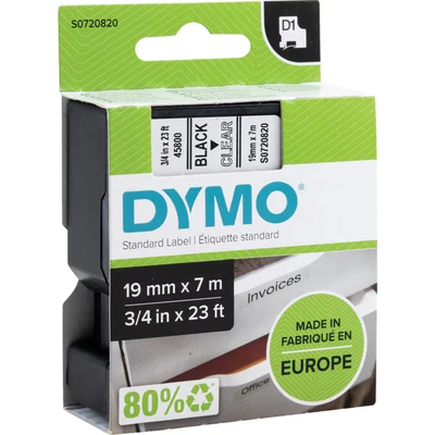 Image of Dymo D1 Tape for Labelmakers 19mmx7m Black on Clear 45800 S0720820