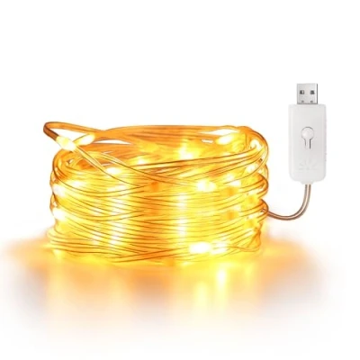 Image of EXTRASTAR 100 LEDs PVC String Light,IP65 10M Warm White Fairy Light 8 Modes USB Powered, Indoor and Outdoor Use for Wedding Christmas,1 Pack