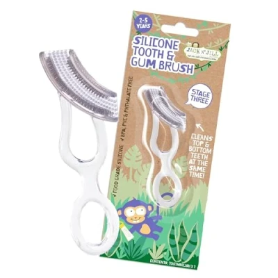 Image of Jack N&#039; Jill Silicone Tooth &amp; Gum Brush Toddler Toothbrush 2 5 Years Old, Double Sided Soft Bristles, for Sensitive Gums, Food Grade Silicone, Pack of 1