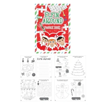 Image of HENBRANDT 6 x Mini Elfin Around Christmas Puzzle Book Kids A6 Activity Colouring Wordsearch Fun Party Bag Stocking Fillers Boys and Girls Xmas Books
