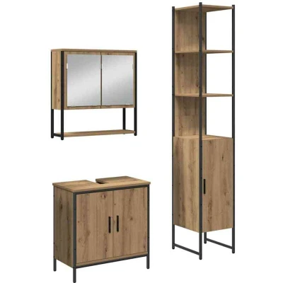 Image of vidaXL 3 Piece Bathroom Furniture Set Artisan Oak Engineered Wood