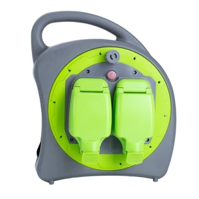 Image of Status: IONOS 2 Socket Cable Reel, 20m Green Extension Lead, 13A with Thermal Cut Out, Heavy Duty Outdoor ION20M2G13AWPCR2