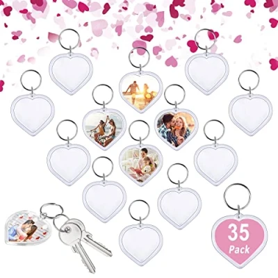 Image of Photo Keyrings, 35 Pieces Heart Shaped Acrylic Blank Keyrings,Double Sided Keyrings for Crafts, Clear Key Rings with Split Ring