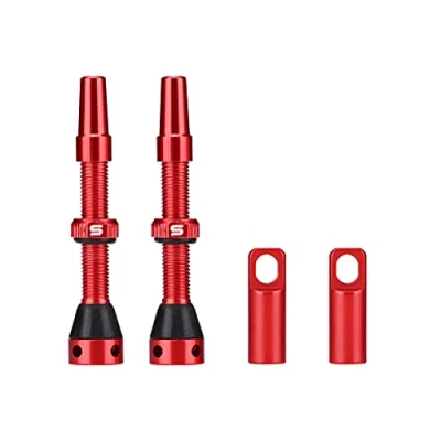 Image of FOMTOR Tubeless Presta Valve Stem, Aluminum Alloy Stems with Value Core Remover Tool and Stem Caps Fit Most Bicycle Rims (Red, 40MM, Pair)