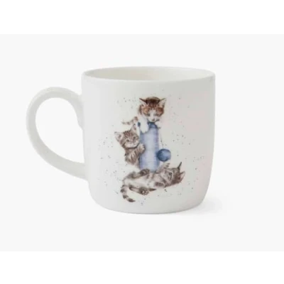 Image of Royal Worcester Wrendale Deigns Cattitude &amp; Threes a Crowd 0.3 Litre Ceramic Mug with Cat and Kitten Motifs